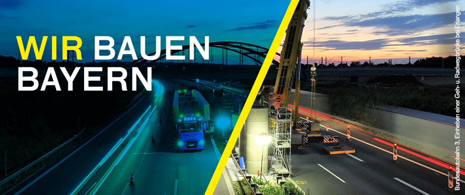 Bundesautobahn 3, Einheben einer Geh- und Radwegbrücke bei Erlangen - © Bayerisches Staatsministerium für Wohnen, Bau und Verkehr